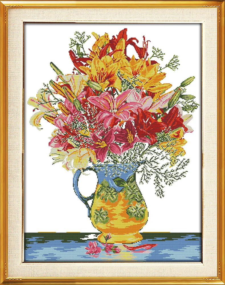 Blossom colorful flowers vase decor painting counted print on canvas DMC 11CT 14CT kits Cross Stitch embroidery needlework Sets | Дом и сад