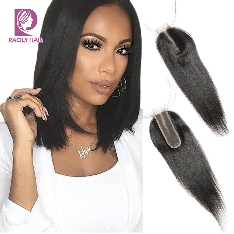 Черные волосы прямые бразильские 2x6 Кружева Закрытие Remy Ким К человеческие