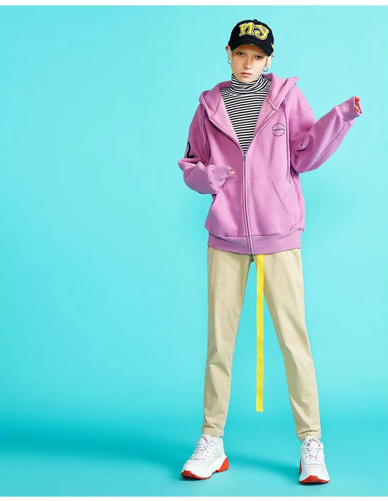Toyouth Осень корейский сплошной Zip-up Для женщин толстовка свободные Повседневное карман кардиган толстовки Moletom Feminino Bluzy Damskie