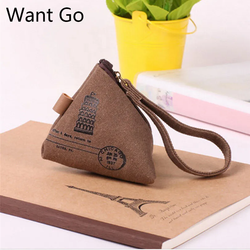 Хотите Пойти Старинные Треугольник Молнии Женщины Кошельки для Монет Мода Холст