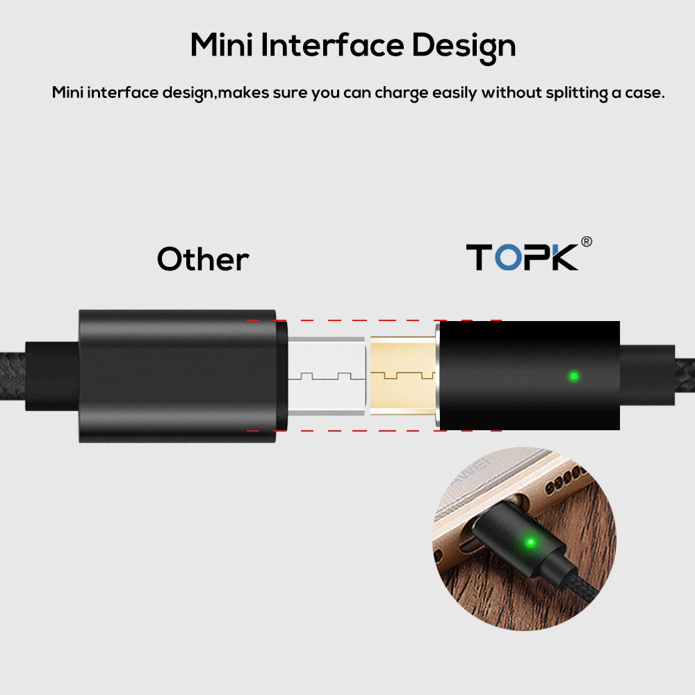 TOPK F мини светодио дный Магнитный кабель Нейлон Плетеный Магнит Micro usb для зарядки