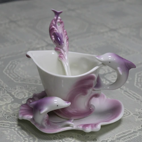 Цветная эмалированная кофейная чашка фарфоровые креативные кружки с дельфином в