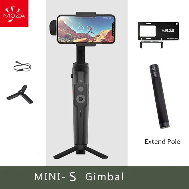 add pole n adapter MOZA MINI S 3-осевой портативный монопод с шарнирным замком для смартфона Go Профессиональный стабилизатор для iPhone X 8 Gopro Hero 7 5 экшн-камеры PK DJI Osmo карман - Цвет: add pole n adapter