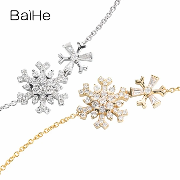 BAIHE одноцветное 14 К желтого золота 0.66ct Certified H/SI из натуральной Алмаз Свадебные для женщин Офис/Карьера ювелирные украшения браслет