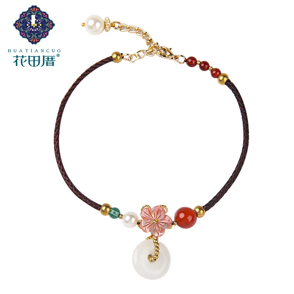 

Ethnic Handmade Shell Bead Green Red Stone Flower Anklet Rope Unique Foot Ornaments Zinc alloy Female Accessories JL-190309