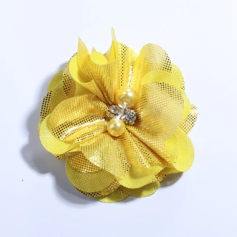 Новинка 2018 модные гофрированные металлические тканевые цветы с жемчугом для