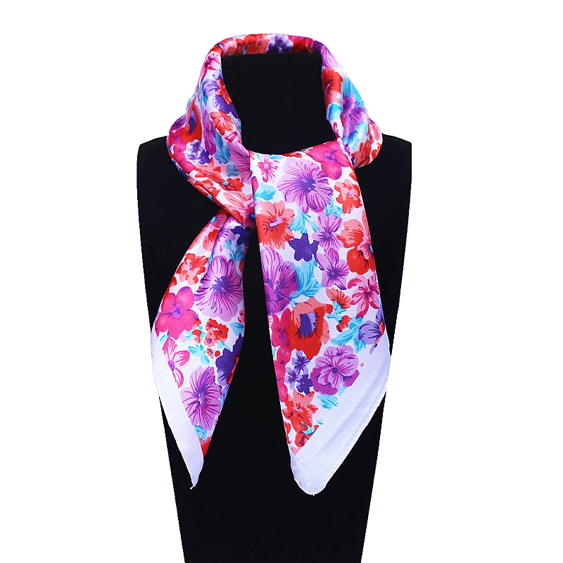 

Imitated Silk Euro Design Belt and Metal Chain Horse flower Printed 60cm*60cm Small Square Scarf Woman Headband Hijab