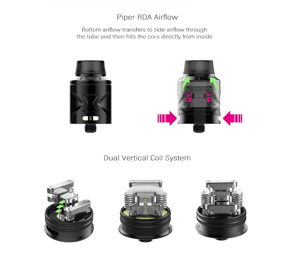 Hugsvape Piper RDA двойная Вертикальная катушка 510 pin & Squonk vape атомайзер для электронной