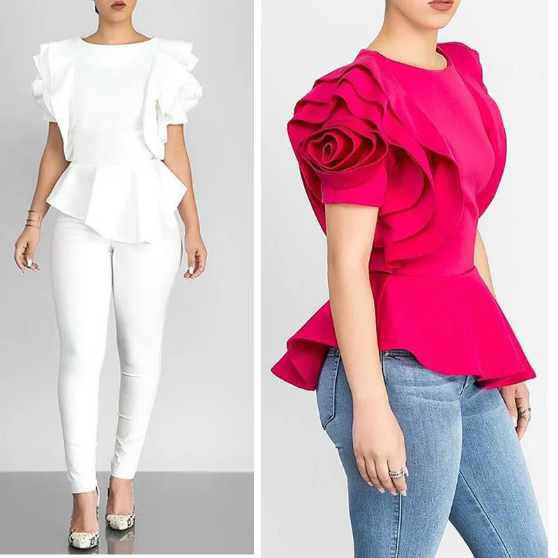 New Women Fashion Elegant Shirt Sleeve Office lady Tops High Quality Ruffles Details Back Zipper blouse |