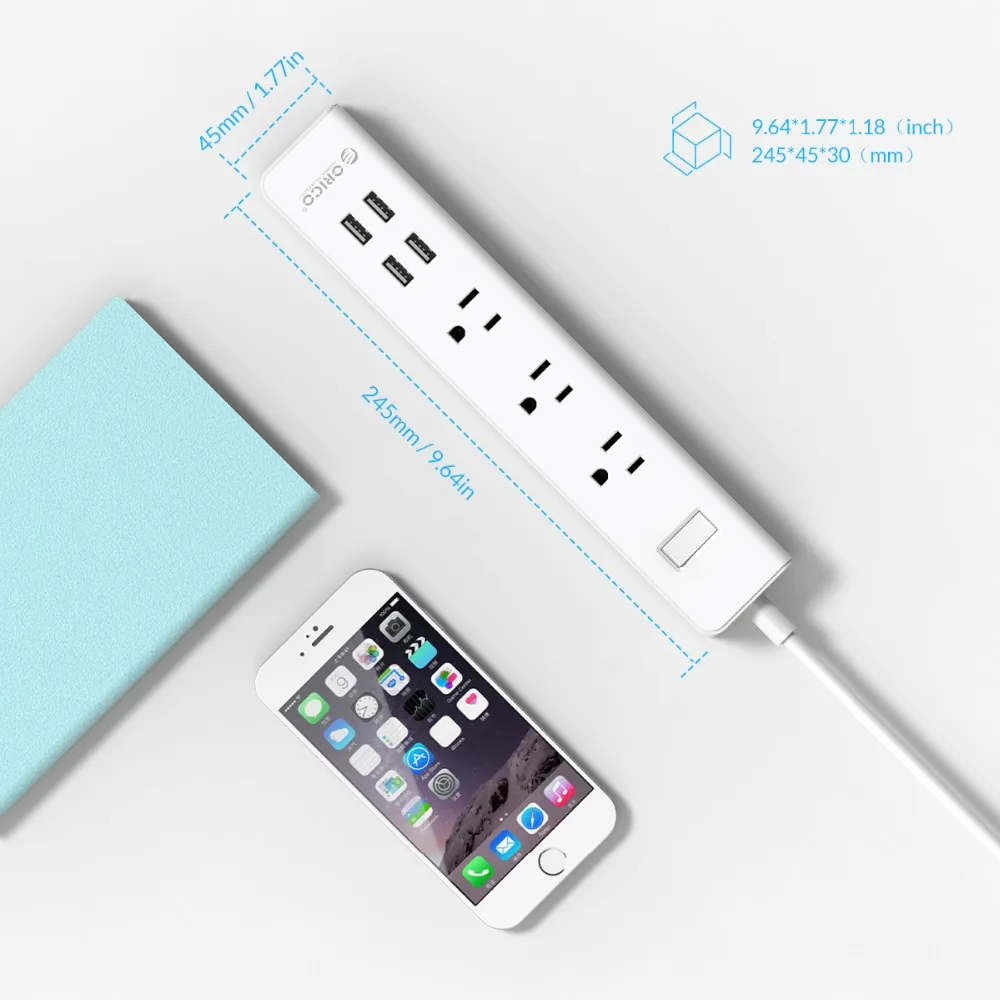 ORICO 3 AC Outlet Защита от перенапряжения с 4 USB разъемами США Plug Mutiple для дома и офиса