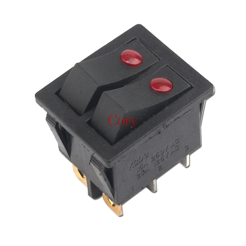 

1Pc Rocker switch 15A/250V 20A/125V 6Pins 2 Positions belt cat-eye switch two gang switch double switch KCD3-201-2 CZYC