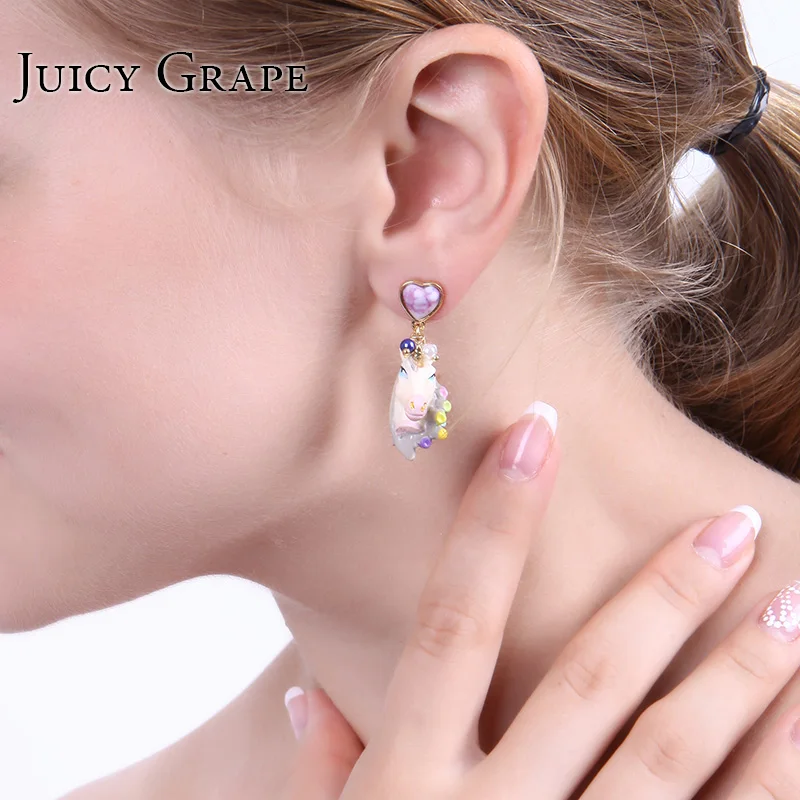 Brincos 2017 милые серьги гвоздики в виде единорога из натурального камня Sieraden Joyas