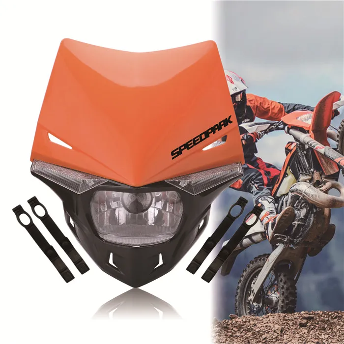 orange Универсальный H4 мотоциклетный головной светильник Dirt Bike Мотокросс двойной спортивный головной светильник для KTM EXC SX SXF XC MX SMR Enduro Supermoto - Цвет: orange