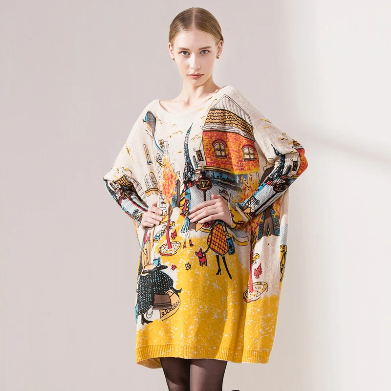 Осенне-зимнее повседневное длинное рождественское платье-свитер с рукавом