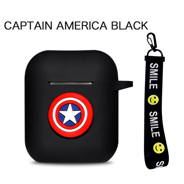 Captain America Rope Мягкие силиконовые bluetooth наушники чехол с героями мультфильмов Marvel для Apple AirPods ультра-тонкий милый защитный чехол для AirPods зарядная коробка - Цвет: Captain America Rope