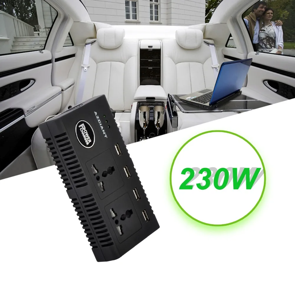 AZGIANT мощность 200 W Инвертор DC 12 В к AC 220 автомобильный преобразователь с 4 Порты и