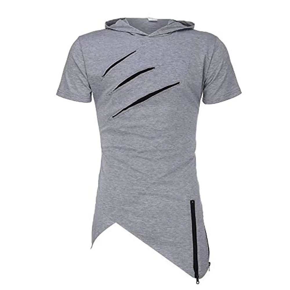 Мужской облегающий пуловер с коротким рукавом толстовка капюшоном Повседневная