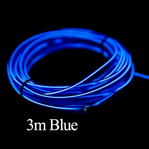 Blue SINOVCLE Автомобильная атмосферная лампа, декоративный светильник для интерьера, Светодиодная лента, 12 В, 3 м, Гибкий EL Wire, 8 цветов, светильник для окружающей среды - Испускаемый цвет: Blue