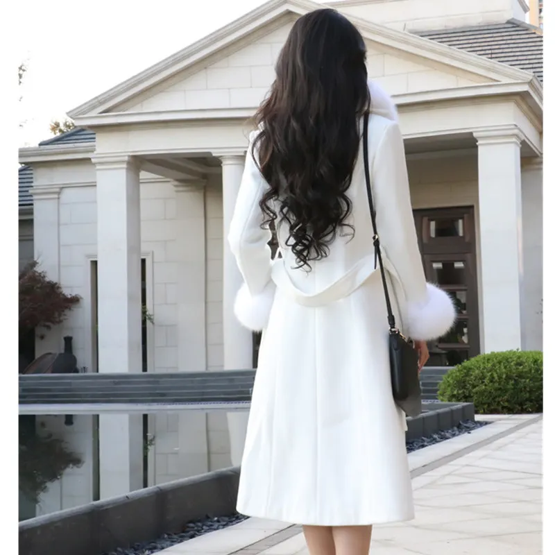 Белое шерстяное пальто для женщин осеннее в Корейском стиле высокое качество