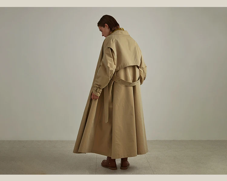 IRINAW118 FW, Новое поступление, высокое качество, негабаритный, короткий, трапециевидный, с поясом, длинный рукав, макси, Женский Тренч, пальто цвета хаки