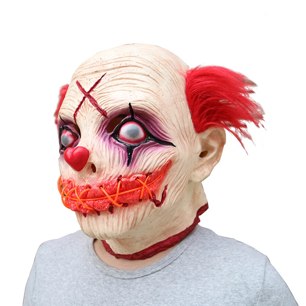 MostaShow Ужасы клоун светодиодный Маска Light Up Joker маске Хэллоуин пугающая маска