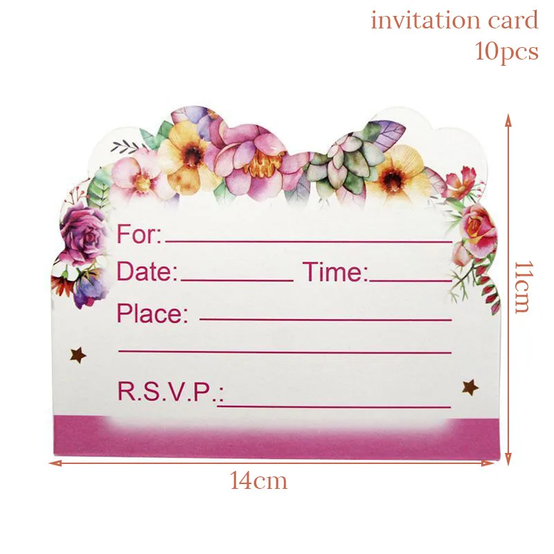 10pcs cards 51/81 шт. Вечерние принадлежности с единорогом для украшения дня рождения, одноразовые столовые приборы, набор бумажных тарелок, чашка, баннер, декор для девочек - Цвет: 10pcs cards