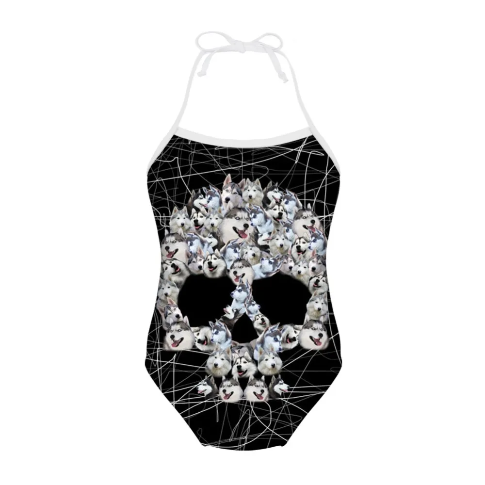 Уникальный череп печати Детская Купальники Холтер бинты Купальник Высокая Талия