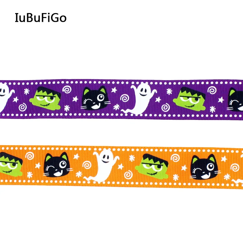 IuBuFiGo 1 &quot25 мм печать Хэллоуин Grosgrain лента с призрачной лентой банты повязка на