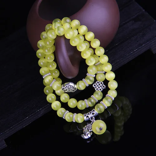 Yellow Прямая модные натуральные синие зеленые белые опаловые бусины браслет мм 8 мм бусы цепочка Мала Молитва Лаки Мужчины Женщины Ювелирные изделия ручной работы - Окраска металла: Yellow