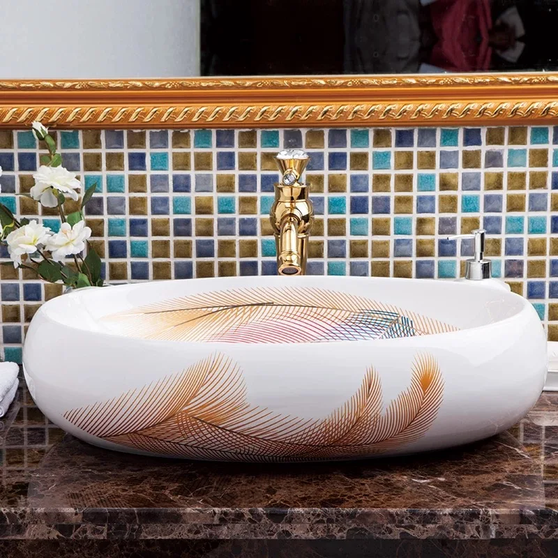 

BIG Oval Shape Bathroom Lavabo Ceramic Counter Top Wash Basin Hand Painted Sink bowl
