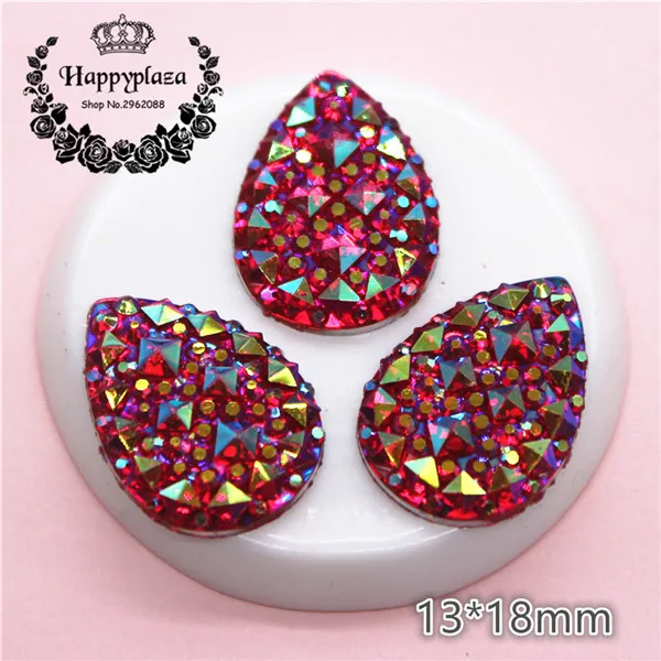 50pcs red AB 12 мм/14 мм/13*18 мм круглые/каплевидные Bling AB разноцветные, полимерные Стразы Flatback Камень Кабошон DIY Свадебные украшения ремесла - Цвет: 50pcs red AB