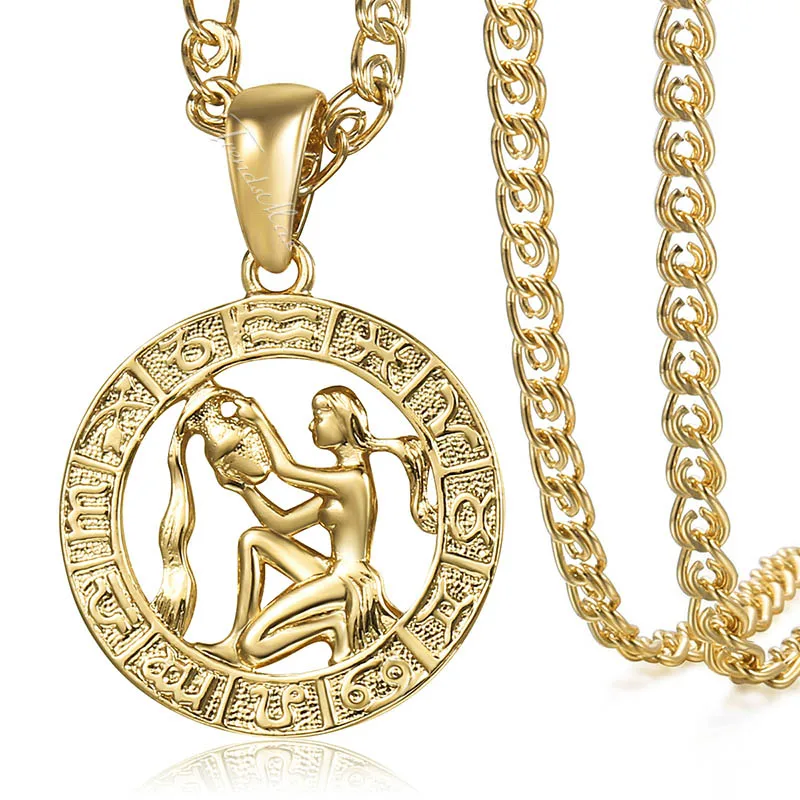 GP367 19.6inch Chain Женский Водолей Кулон 585 розовое золото знак зодиака, Созвездие женские подвески ожерелья для женщин ювелирные изделия дропшиппинг HGP287 - Окраска металла: GP367 19.6inch Chain