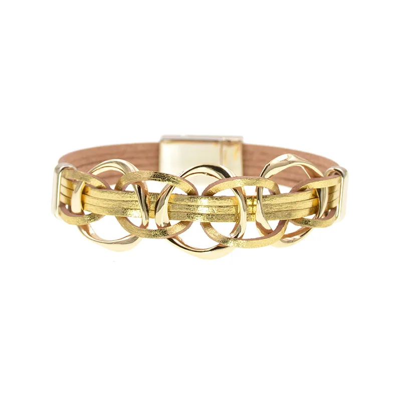 Кожаные браслеты WELLMORE для женщин и мужчин многоярусные с металлической