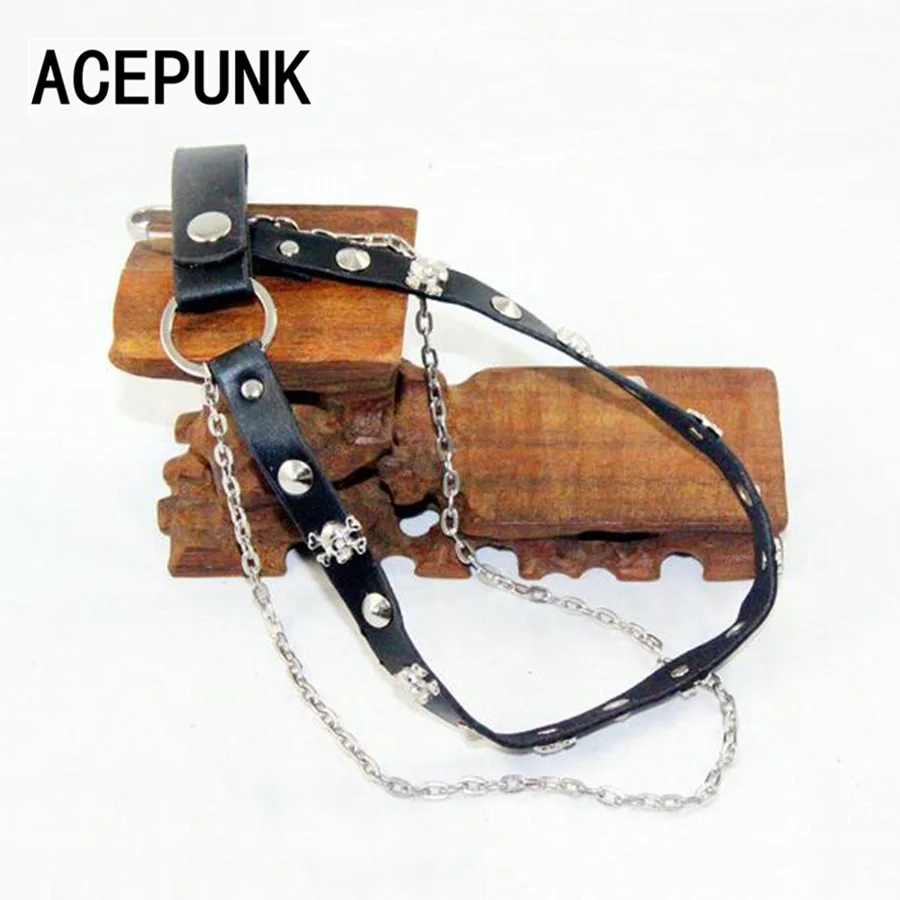 Модные панк хип хоп кожаные мужские брюки с черепом цепочка для ключей бумажник