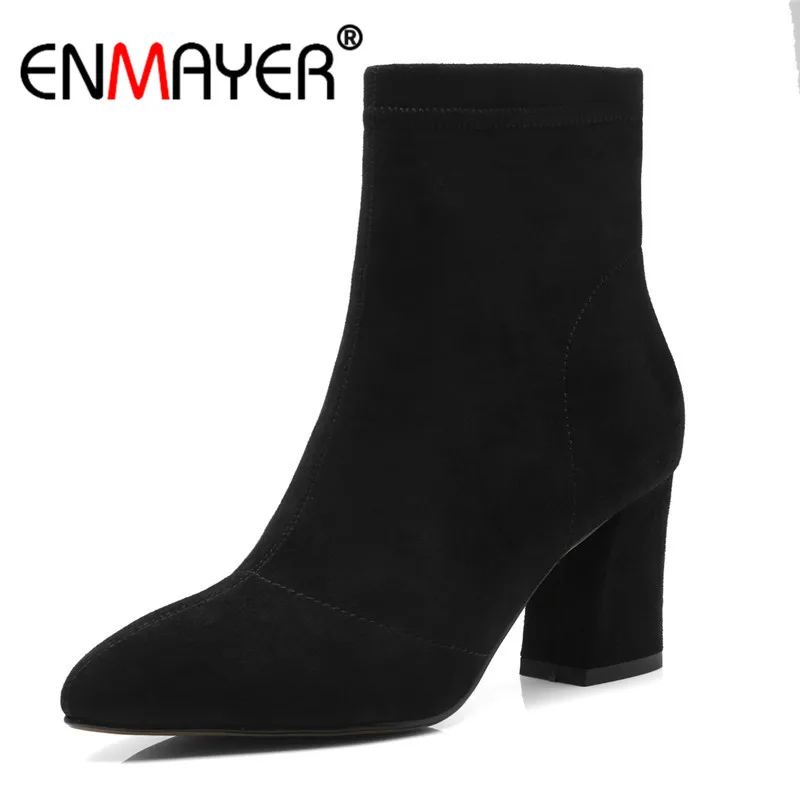 

Enmayer Kid Suede Women Ankle Boots Fashion Boots Shoes woman Size 34-43 Causal Med Heels Thick Heels Pointed Toe Zipper CR1114