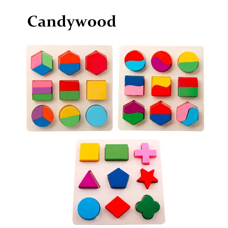Яркие деревянные пазлы Candywood для детей Обучающие геометрические Игрушки раннего