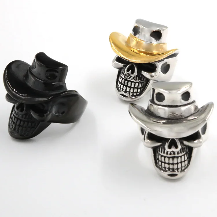 

Europe and the United States disguised geek men's domineering titanium steel hat skull ring free shipping