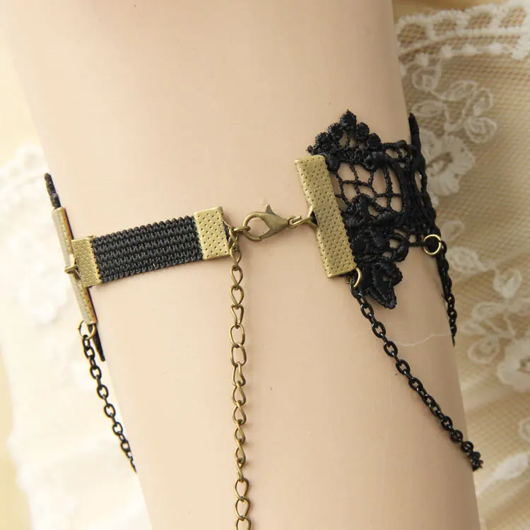 Женский винтажный браслет ручной работы многослойная цепочка с цветами черные