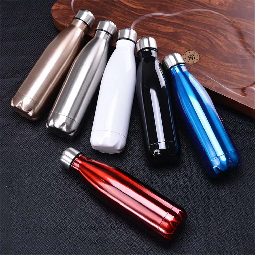 Solid Color Vacuum Flask Water Bottle Leak-proof Stainless Steel Thermos Cold Insulated Car Bicycle Drink Cup | Дом и сад