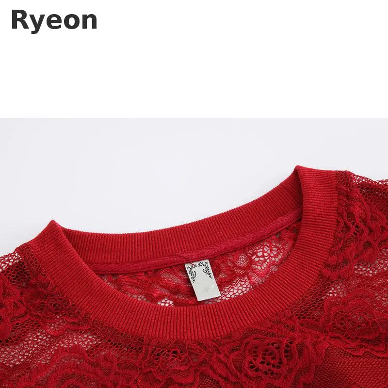 Ryeon L 5xl Плюс Размер Женщин Сексуальный See Through Dress Черный Красный Цвет Длинным