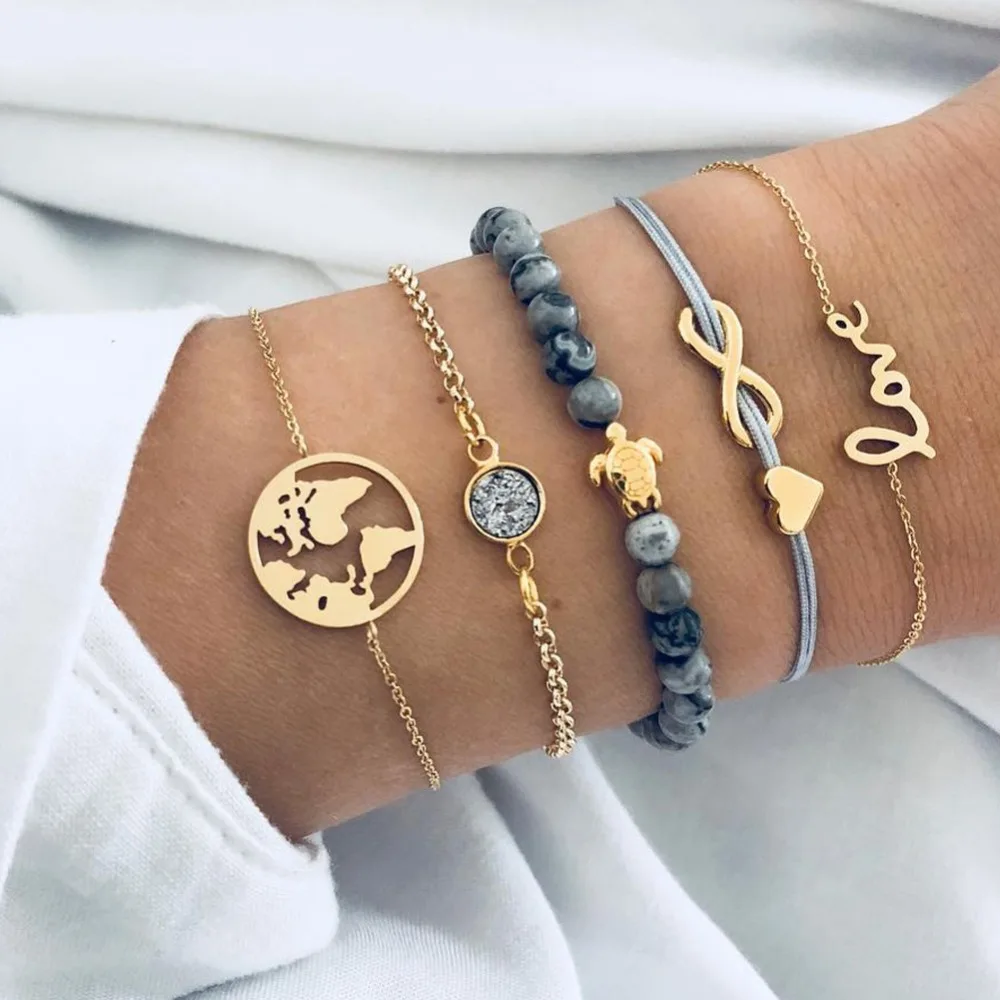 5 шт./компл. браслет в стиле бохо черепаха карта сердце искусственные бусины