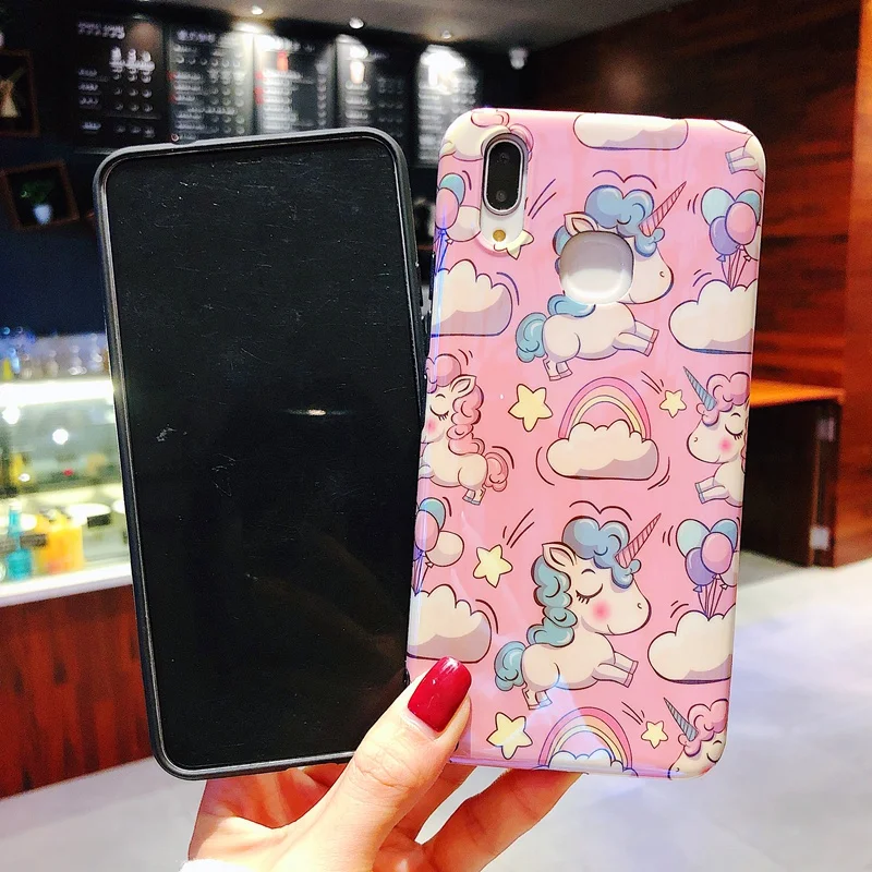 Чехол с мультяшным радужным единорогом для Huawei P30 Lite P20 P40 Pro Mate 30 20 Honor глянцевый