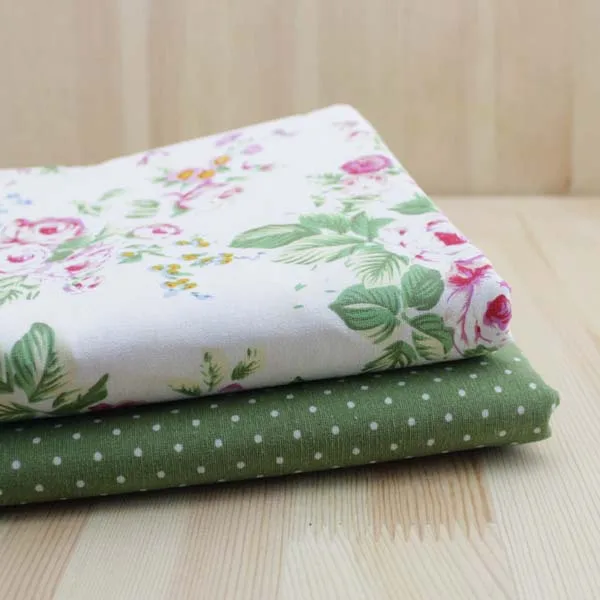 2 дизайна ткань из хлопка и льна Зеленая в горошек Роза росе четверть четверти