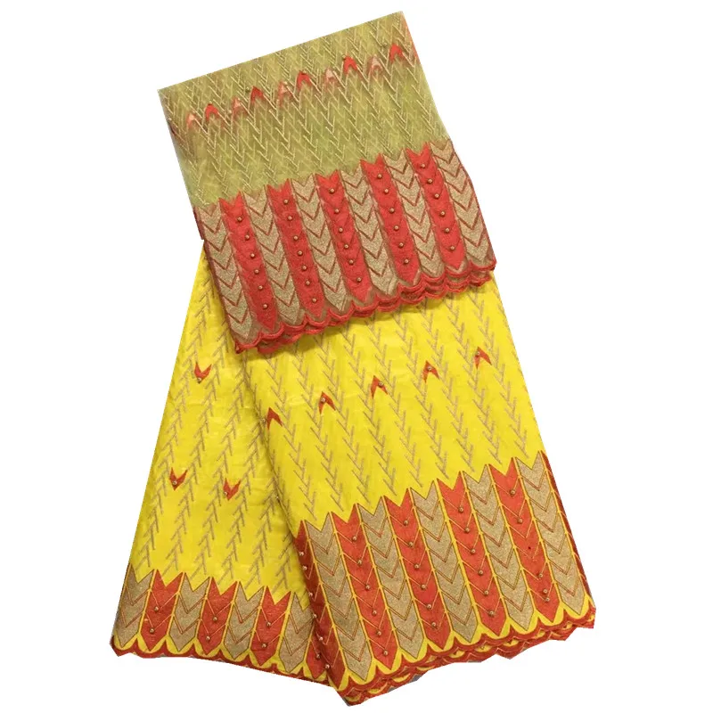Beaded african bazin fabric riche getzner for dresses with 2 yards french tulle lace beads YJ52-88 | Дом и сад