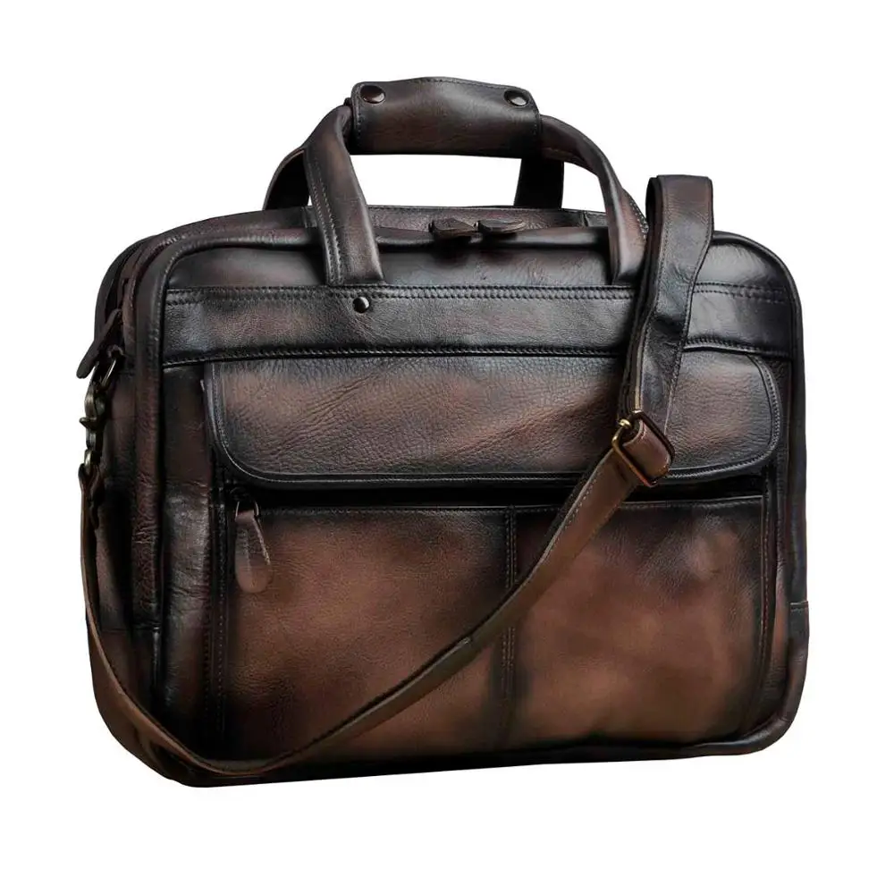 dark brown Мужской кожаный Ретро Модный Дорожный портфель бизнес 15," чехол для ноутбука дизайн Attache сумка портфель B1001db - Цвет: dark brown