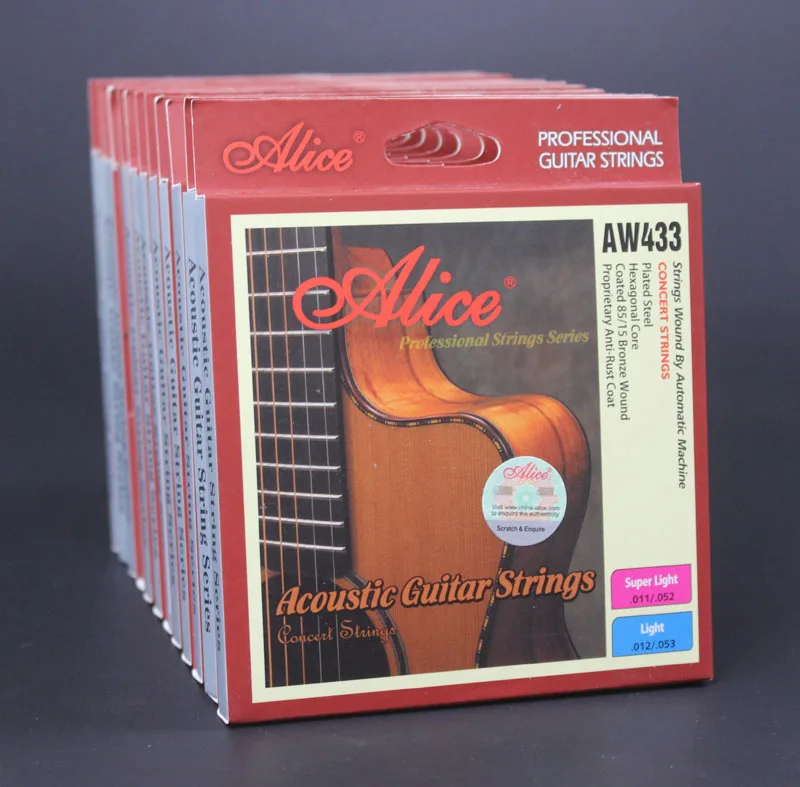 12 комплектов Alice AW433 шестигранный сердечник с покрытием 85/15 бронзовые