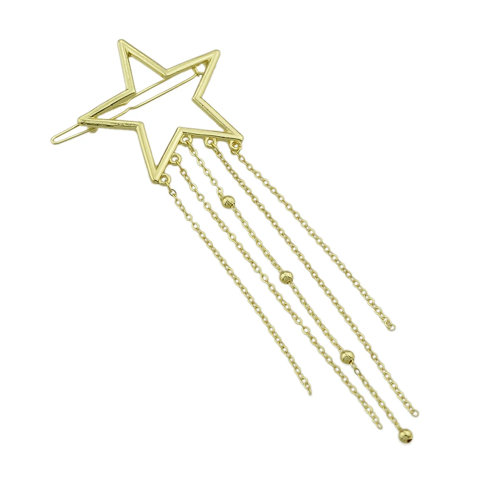 Minimalist Style Gold-Color Star With Multi Layers Tassel and Beads Geometric Shape Hairgrips For Women Jewelry Accessories | Украшения и