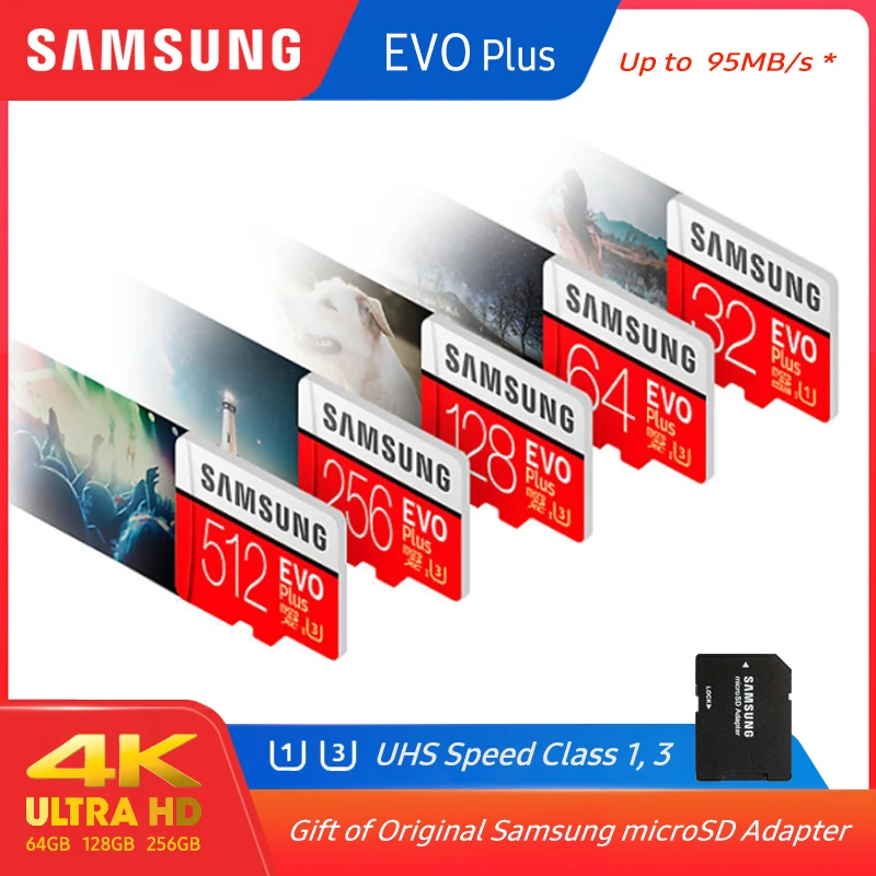 SAMSUNG micro sd 128 ГБ EVO Plus класс 10 U1 32 Гб U3 64 Гб 256 ГБ 516 Гб карта памяти MicroSD для смартфонов планшет pc