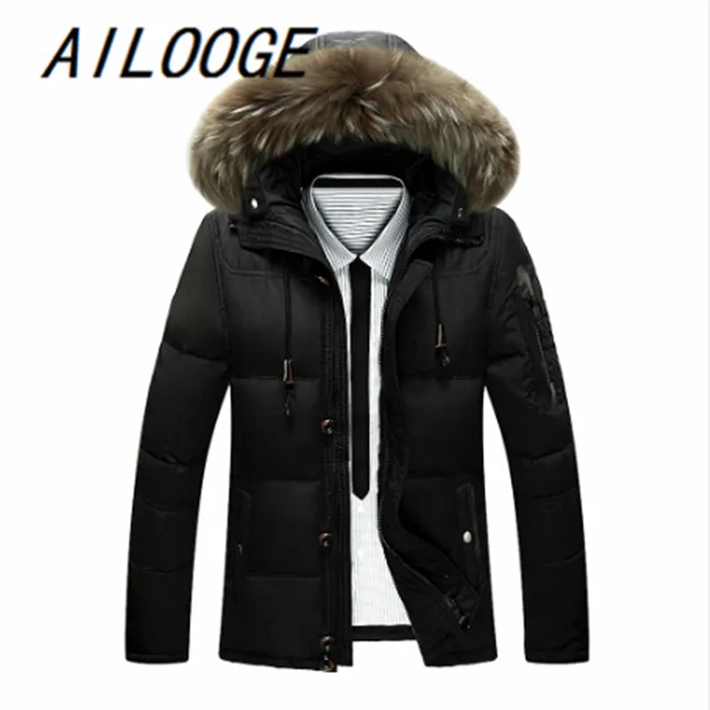 Мужская теплая куртка с капюшоном и мехом енота на капюшоне зимняя повседневная