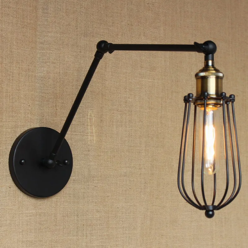 

new design fashion antique reto black swing arm wall lamp with wire ball for workroom bedside bedroom illumination sconce